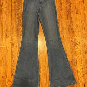 Blue Flare Wide Leg Jeans with Smooth Denim